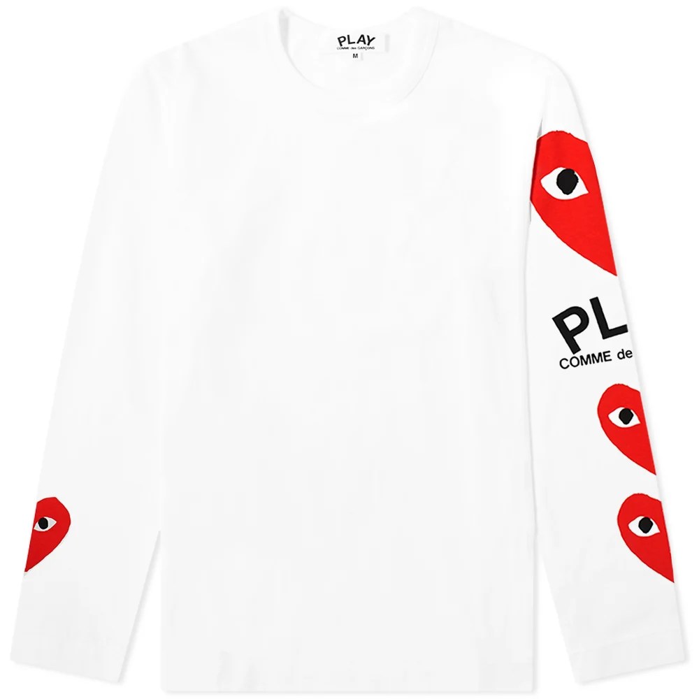 CDG LONG SLEEVE MULTI HEART SHIRT WHITE