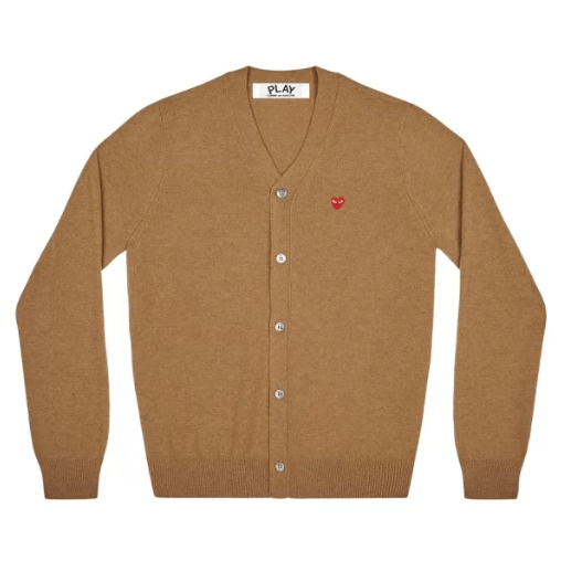 CDG PLAY Men’s Brown Cardigan – Small Red Heart Logo