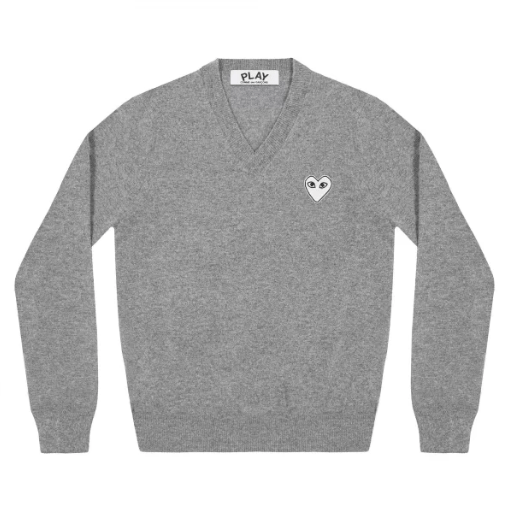 PLAY V-Neck Pullover Grey with White Heart