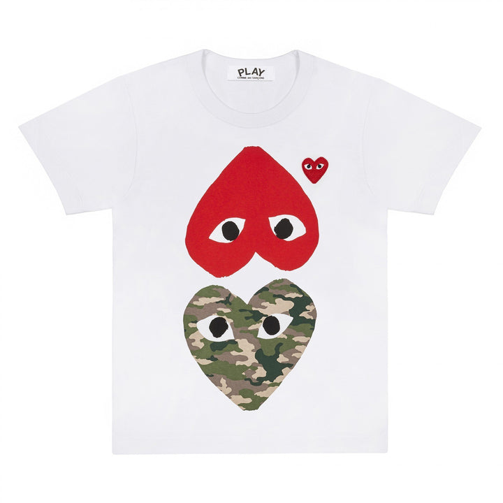 PLAY White T-Shirt with Camo Mirror Hearts – Iconic Streetwear
